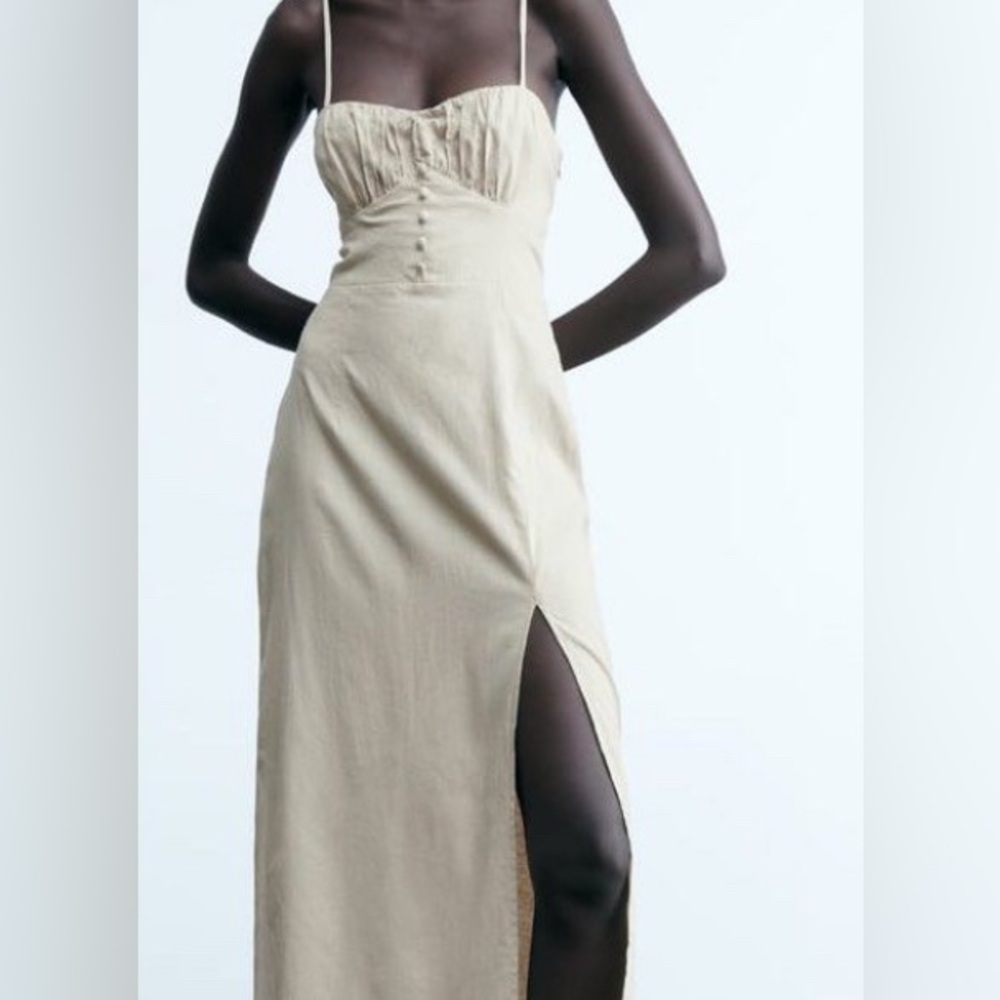 Zara Cream Sheath Dress with Halter Neckline